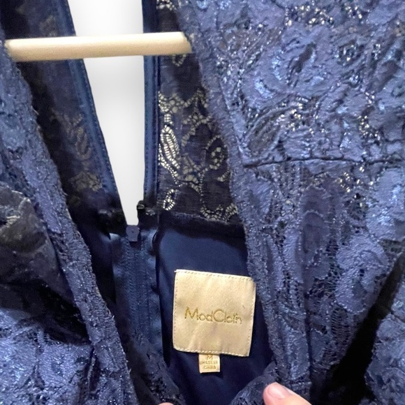 MODCLOTH | Navy Blue Lace Overlay Midi Dress | Size Medium - Picture 2 of 6